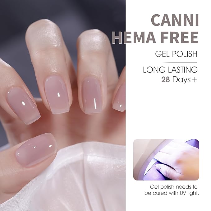 CANNI Jelly Gel Nail Polish Set,Milky White Nude Grey 6 Colors 9ML Jelly Translucent Gel Polish Set,Natural Neutral Nude Grey, High Gloss Soak Off UV LED Gel Nail Manicure Salon DIY