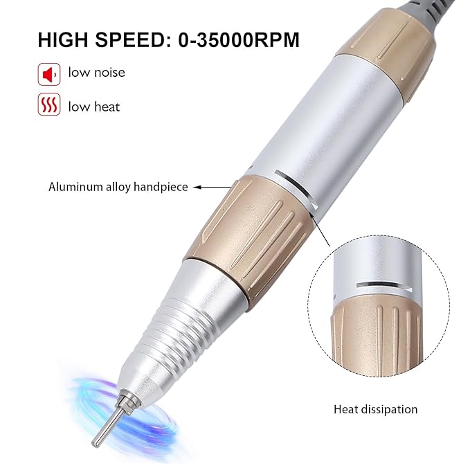 35000RPM Electric Nail Drill Pen, 5-Hole Connector Nail Drill Replacement Handle Handpiece, Manicure Pedicure Machine Polish Tool for Acrylic Nails, Low Noise Nail Art Tool for Salon and Home Use