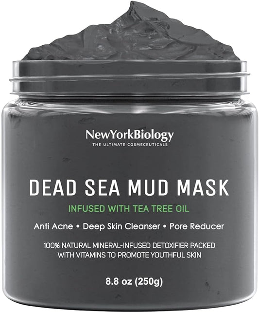 New York Biology Dead Sea Mud Mask for Face and Body Infused with Tea Tree - Spa Quality Pore Reducer for Acne, Blackheads and Oily Skin - Tightens Skin for A Healthier Complexion - 8.8 oz