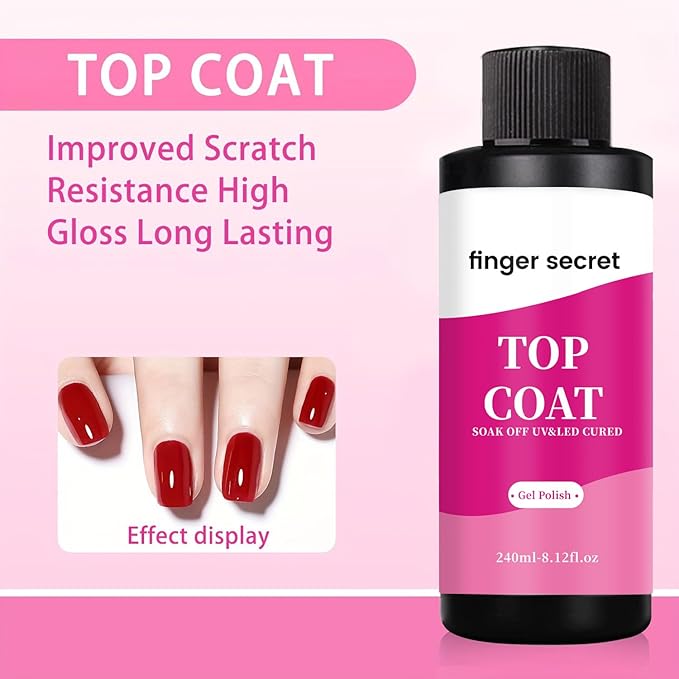 240ml/8loz Top Coat for Gel Nail Polish,Quick Dry Clear Nail Polish,Nail Supplies for DIY in Salon or Home Use.