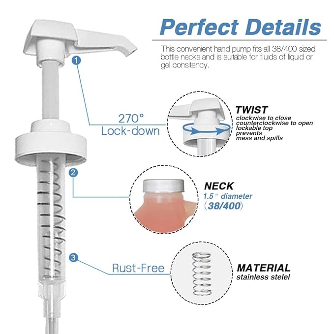 24 Pack Gallon Jug Pump Dispenser 38-400 White Pump - 7cc Lotion Shampoo Pump Top Replacement, Fits 1 Gallon Bottle 64oz 128oz Hand Sanitizer Containers, Plus Labels