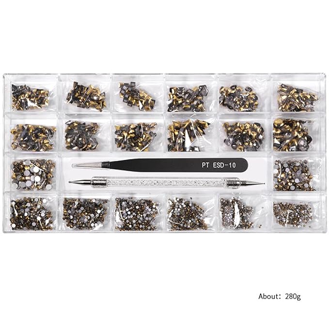 12 Types of Mine Gold 600 Diamonds + 2500 Flat Rhinestones Mix 20 Styles Flatback DIY Crafts Rhinestone Crystals 3D Decorations Flat Back Stones Set +Tweezers + Drill Pen