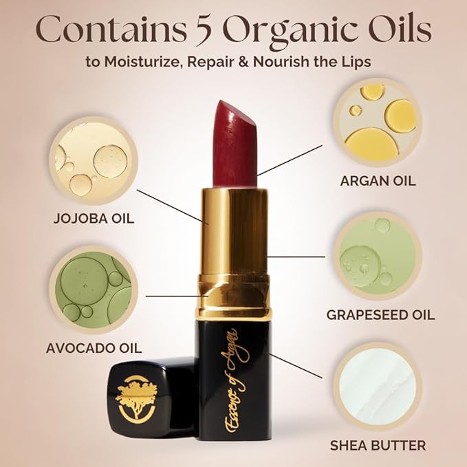 ๐๐๐๐ฒ๐ป๐ฐ๐ฒ ๐ผ๐ณ ๐๐ฟ๐ด๐ฎ๐ป Moisturizing Deep Red Lipstick, Tinted Lip Balm with Pure Organic Argan Oil, Shea Butter Lip care, Lip Moisturizer, Long Lasting Lipstick Cabernet