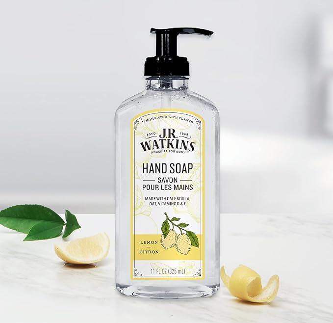 J.R. Watkins Gel Hand Soap, Scented Liquid Hand Wash for Bathroom or Kitchen, USA Made and Cruelty Free, 11 fl oz, Lemon, 3 Pack