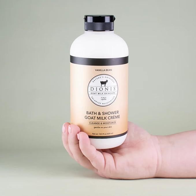 Dionis Goat Milk Skincare Vanilla Bean Bath Soap & Liquid Shower Crème, Skin Moisturizer & Hydrating Body Wash Made in The USA, Cruelty Free Shower Gel For Sensitive Skin, 14.5 oz Bottle
