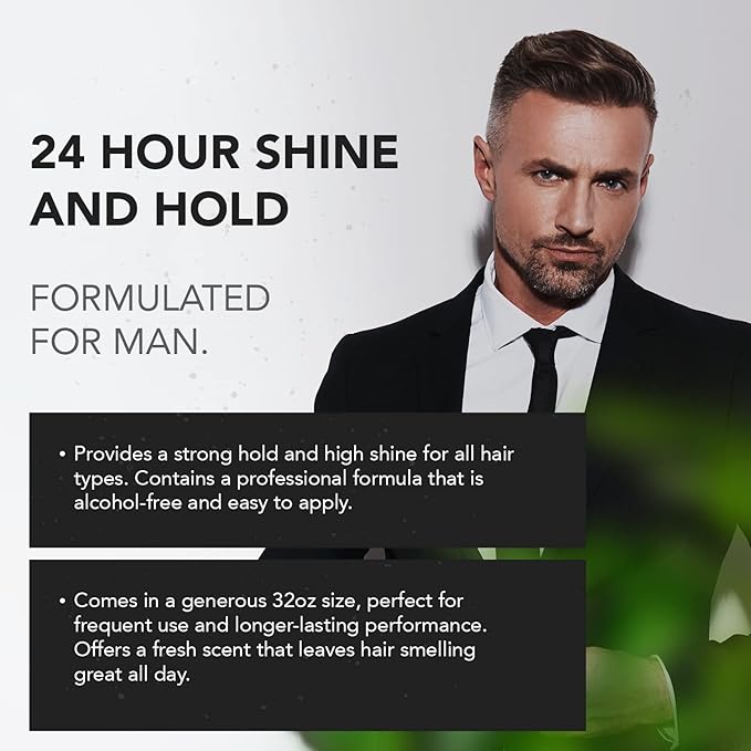 Gentlemen Republic Oceano Men's Hair Gel 32oz - Strong Touchable Hold and High Shine Styling Gel for Hair, 100% Alcohol-Free Professional Formula with Fresh Scent, Mens Hair Product Made in USA