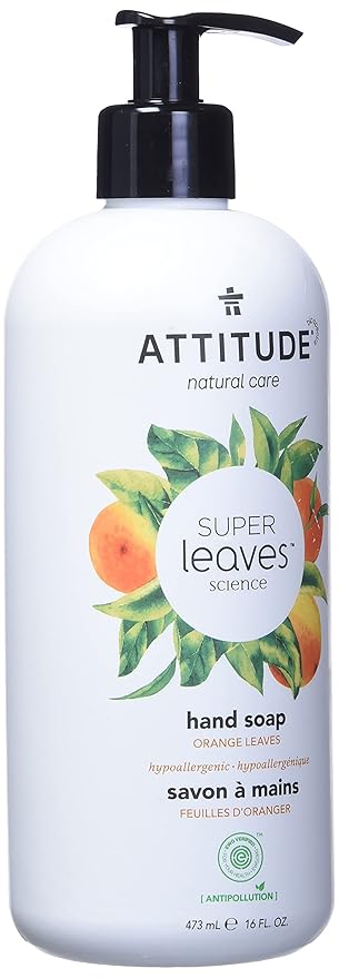 Bundle of ATTITUDE Liquid Hand Soap, EWG Verified, Plant and Mineral-Based, Vegan Personal Care Products, Orange Leaves, 16 Fl Oz + Bulk Refill, 67.6 Fl Oz