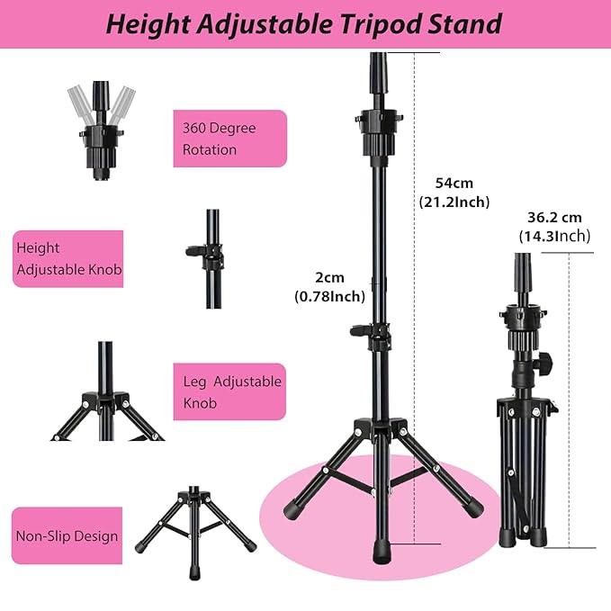 18" Mannequin Head Human Hair with 100% Real Hair Opini Human Hair Mannequin Doll Head for Hairdresser Practice Braiding Hairstyling with Adjustable Tripod Stand and Tools (18 Inch- Tripod Set)