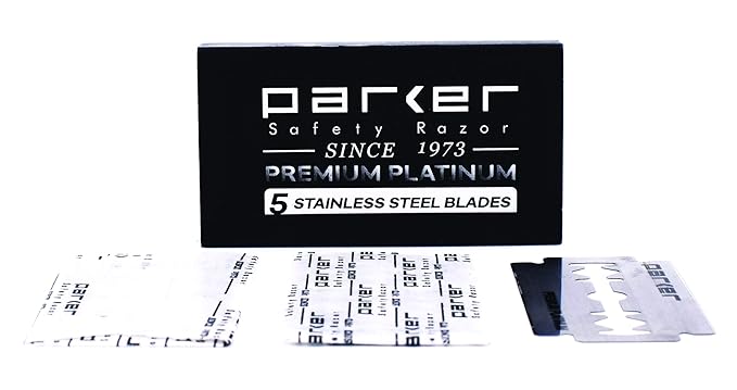 Parker 22R Gunmetal Finish Butterfly Open Double Edge Safet Razor for Men, 5 Parker Premium Platinum Double Edge Razor Blades Included