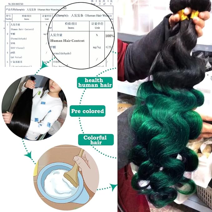 Green Body Wave Bundles with Closure,12A Grade Brazilian Remy Hair 1b/green Body Wave Human Hair Bundles with Closure for Women (161820+14 CL,1b/Green)