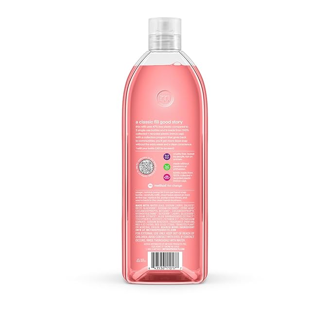Method Gel Hand Soap, Refill, Pink Grapefruit, 34 Ounce, 1 pack (Packaging May Vary)