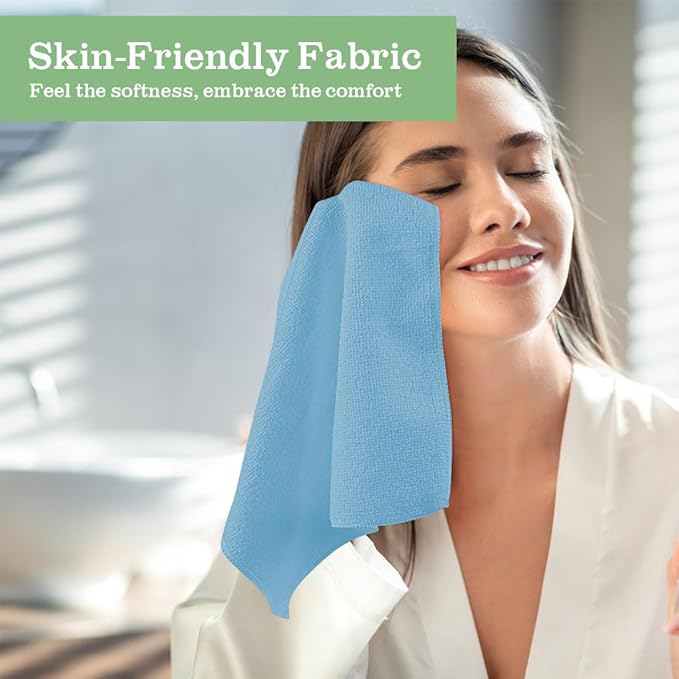 Washcloths Bulk - 100 Pack - Face Towel (12" x 12"), Highly Soft Wash Cloth and Hand Towels, Fast Drying Multi-Purpose Microfiber Cleansing Cloths for Bathroom, Hotel, Spa, and Salon - Blue