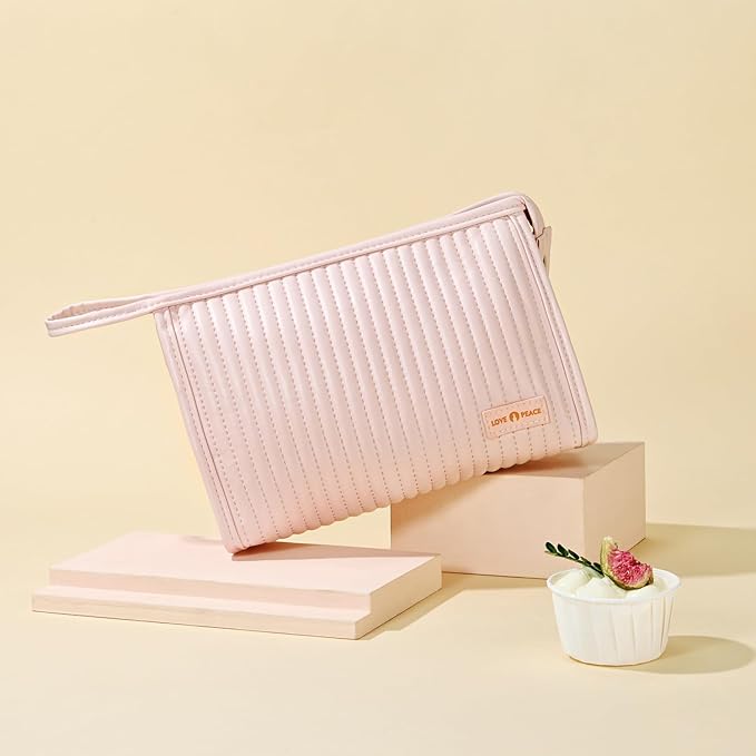 MIRASON Makeup Bag Set of 3 Cute Cosmetic Travel Toiletry Bag Organizer Pouch Set for Women PU Leather Waterproof Toiletry Bag 3 Piece Set, Light Pink