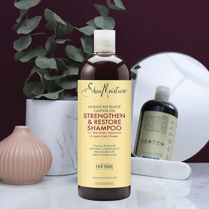 Shea Moisture Jamaican Black Castor Oil Clarifying Shampoo & Conditioner - Strengthen & Restore Sulfate-Free Shampoo & Conditioner Set with Shea Butter, ACV, and Peppermint Oil for Hair (2 Piece Set)