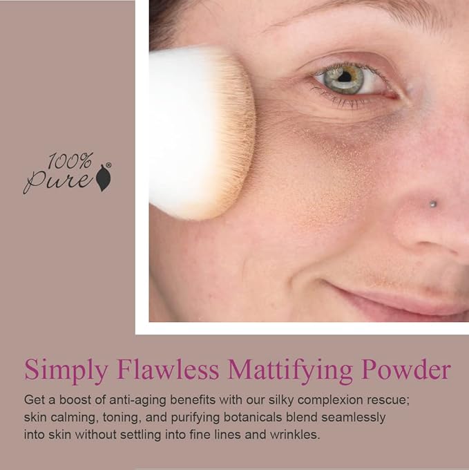 100% PURE Powder Foundation Matte Finish Face Makeup - Oil Absorbing Pressed Poreless Concealer - Vegan Fruit Pigmented Toffee Color (Tan Shade w/Neutral Undertones) - 0.32 Oz