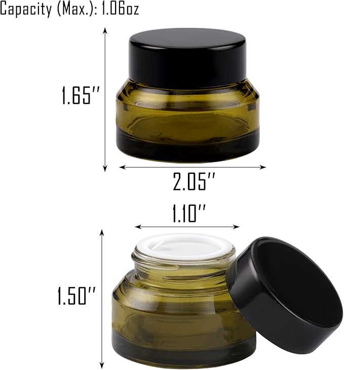 12 pack Glass Cosmetic Jars with Lids Small Lotion Containers for Traveling Green Empty Skincare Container for Face Cream Toiletries Makeup (1oz)