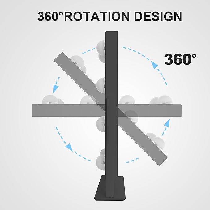 10" x 12" Vanity Mirror with Lights, 360°Rotation Tabletop Makeup Mirror with 9 LED Lights Bulbs, Portable Travel Mirror with 3 Color Lighting Modes, Mirror with Lights for Bedroom, Black