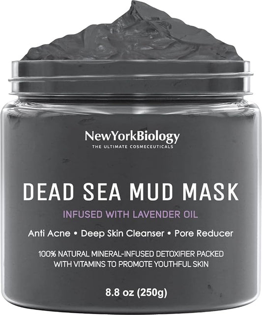 New York Biology Dead Sea Mud Mask for Face and Body Infused with Lavender - Spa Quality Pore Reducer for Acne, Blackheads and Oily Skin - Tightens Skin for A Healthier Complexion - 8.8 oz