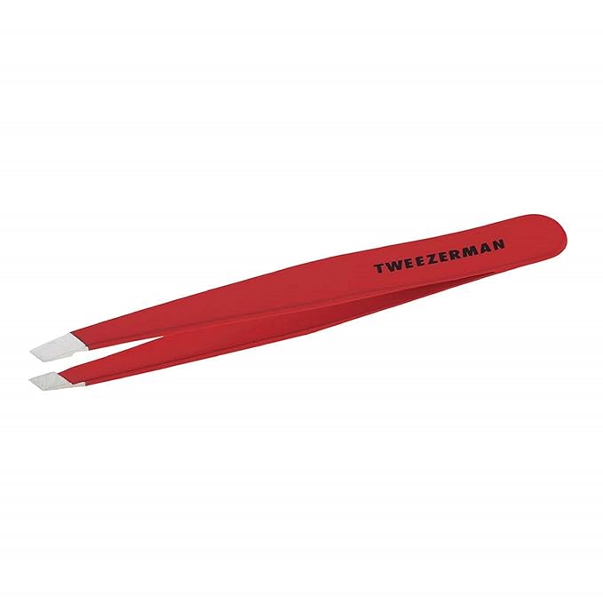 Tweezerman Stainless Steel Slant Tweezer - Eyebrow Tweezers for Women and Men (Signature Red)