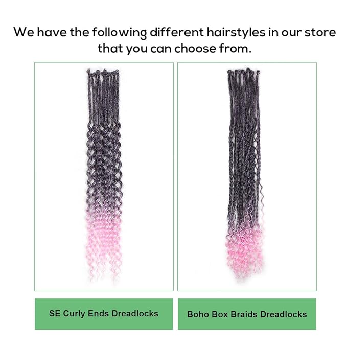 Single Ended Wavy Dreadlock Extensions,24 Inch 30 Strands Ombre Pink Dreads Set Synthetic Curly Hippie Style Dreads Handmade Dreads Extensions