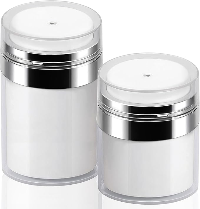 2Pack Lotion Dispenser 50ml 100ml Airless Pump Jar - 1.7Oz 3.5Oz Moisturizer Pump Bottle Skin Care Travel Makeup Containers for Thick Moisturizer, Skincare Cream