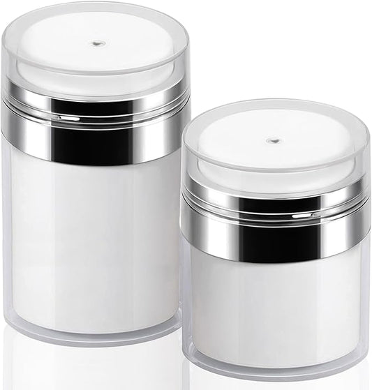 2Pack Lotion Dispenser 50ml 100ml Airless Pump Jar - 1.7Oz 3.5Oz Moisturizer Pump Bottle Skin Care Travel Makeup Containers for Thick Moisturizer, Skincare Cream