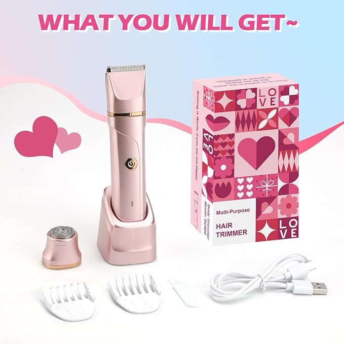 Bikini Trimmer for Women 2-in-1 – Rechargeable Electric Razors for Women, Painless Electric Shaver for Bikini, Underarm, Legs, Arms – IPX7 Waterproof, Compact Travel Design