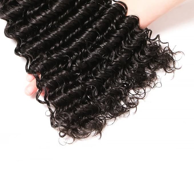#1B Human Hair Deep Wave Bundles Color 1B Deep Wave Bundles 8a Grade Double Weft Weave Extensions Brazilian Human Hair Soft and Silky for Black Women 20 22 24 Inch