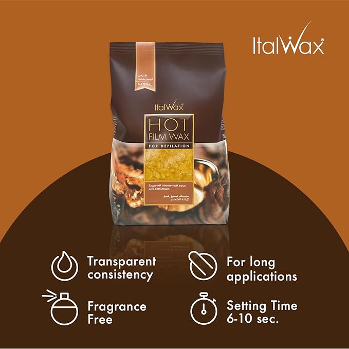 Italwax Natural - 1kg / 2.2lb - Hard wax beads for hair removal - Natural formulation ideal for all skin type - Unscented - Recommended for Bikini Area and Armpits