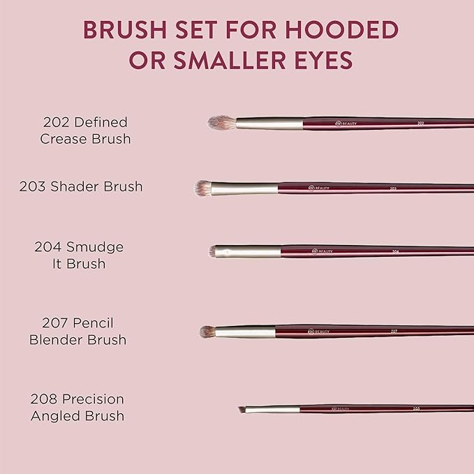 BK BEAUTY - BRUSH SET FOR HOODED OR SMALLER EYES (5PC) - Eyeshadow Brush Set for Blending, Smudging & Defining Eyeshadow and Eyeliner | Premium Eye Makeup Brushes for Precise Application