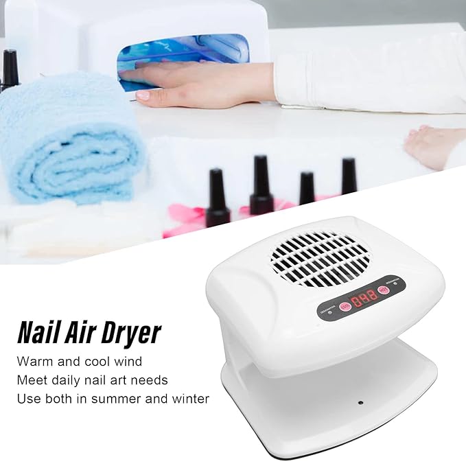 Air Nail Dryer with Automatic Sensor, 300W Timing Air Nail Fan Blow Dryer for Both Hands and Feet, Warm & Cool Wind Blower Dryer for Regular Nail Polish Home and Salon Use