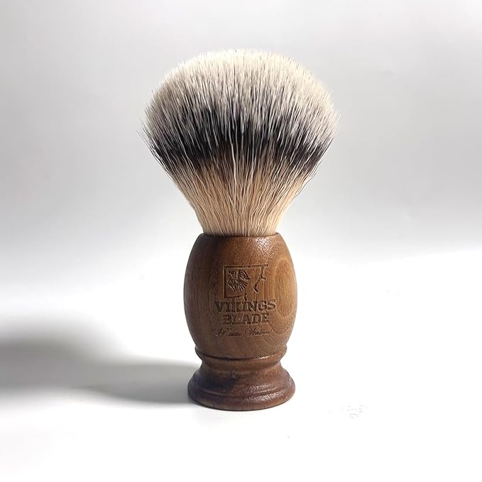 Wooden Shaving Brush for Men by VIKINGS BLADE, Super Strong Knot Backbone, Minimal Shedding, Fast Lather, Extremely Smooth & Plush on Skin (Rustic Walnut)