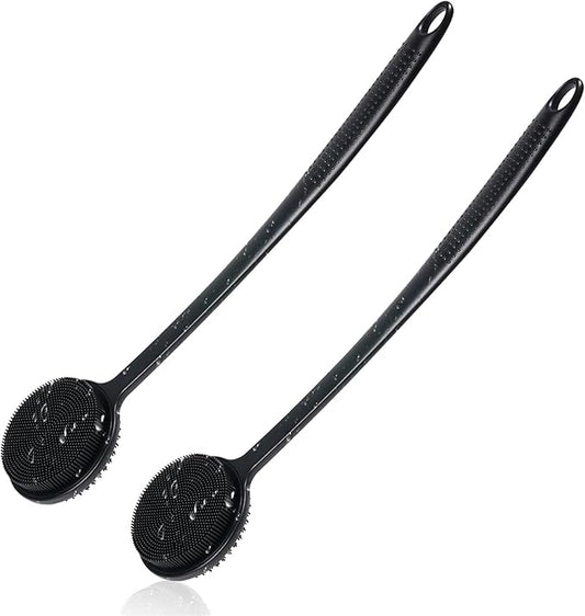 VWMYQ 2 Pack Back Scrubber for Shower, 17in Lengthen Long Handle Body Brush, Double Sided Shower Brush for Shower Exfoliating and Massage Can Produce Rich Foam, Long Handle Back Scrubber for Men