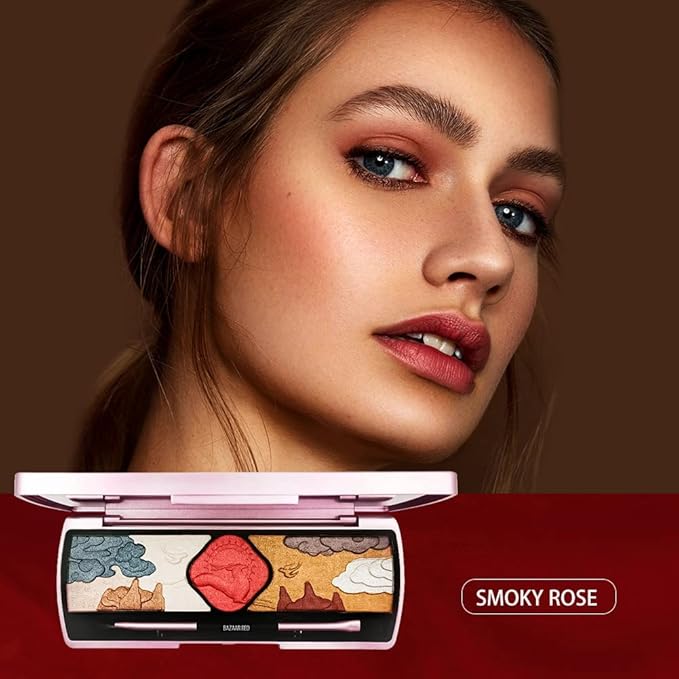 Xaena Carved Flower Pattern Eyeshadow Palette Colorful Eye Makeup in 9 Shades of Eyeshadow and Blush with Eyeshadow Brush and Makeup Mirror - Embossed Makeup Palette for Creative Looks