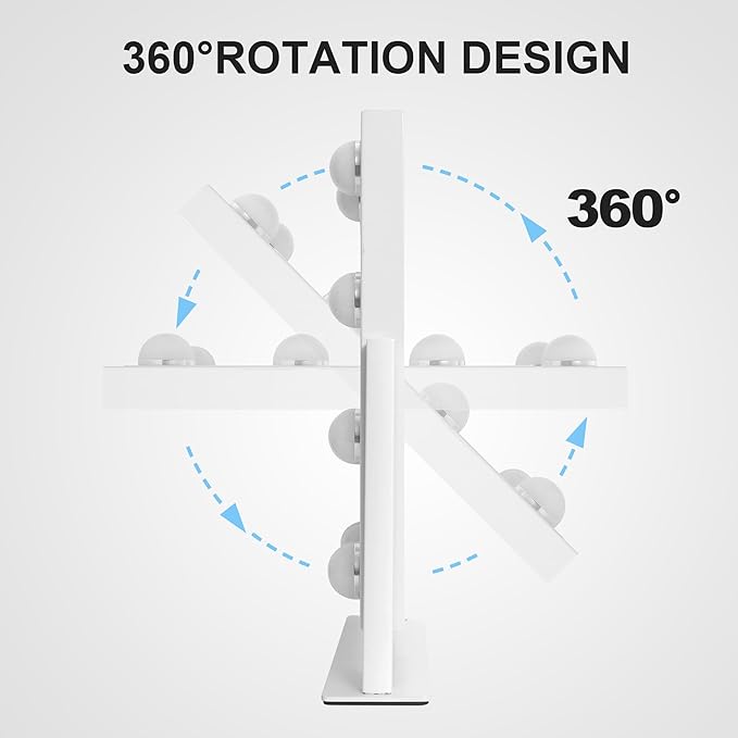 10" x 12" Vanity Mirror with Lights, 360°Rotation Tabletop Makeup Mirror with 9 LED Lights Bulbs, Portable Travel Mirror with 3 Color Lighting Modes, Mirror with Lights for Bedroom, White
