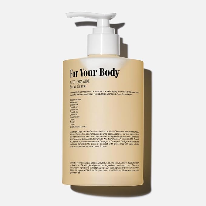 Nécessaire The Body Wash Fragrance-Free. Natural Body Wash for Women + Men. Barrier Cleanse. Multi-Ceramide Gel Cleanser, 16.9 Fl Oz.
