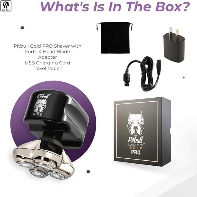 Skull Shaver Pitbull Gold PRO Head and Face Shaver: Ultimate Grooming Kit for Men, 5-in-1 Premium Bald Head Electric Head Shaver, Wet and Dry Easy