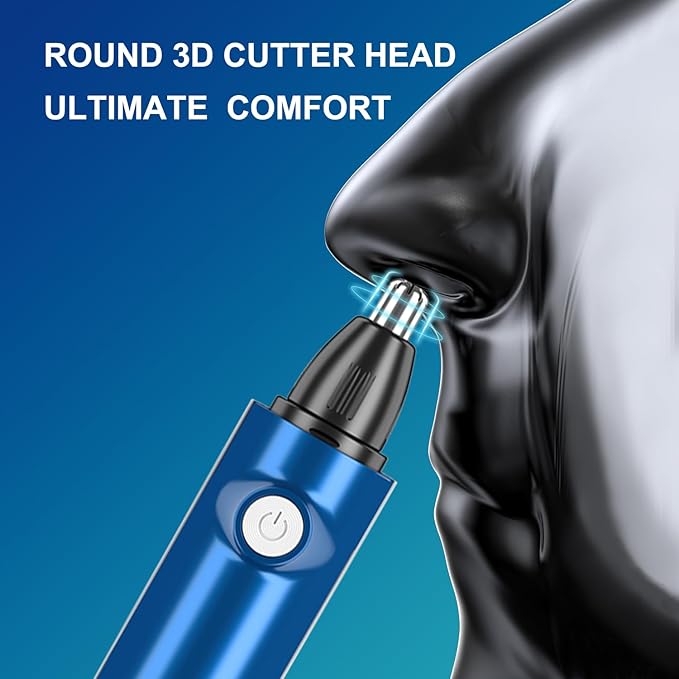 Nose Trimmer - Professional Painless Eyebrow & Facial Hair Trimmer for Men & Women, IPX7 Waterproof, USB Rechargeable, Easy Cleaning, All-in-ONE (Blue)