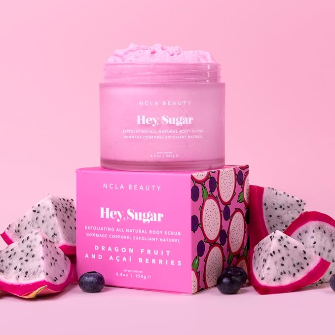 NCLA - Hey, Sugar Body Scrub | Smooth, Exfoliate, Hydrate Skin | Shea, Mango + Cocoa Butters | Vegan, Cruelty-Free, Clean Skincare (Dragon Fruit; 250 g | 8.8 oz)