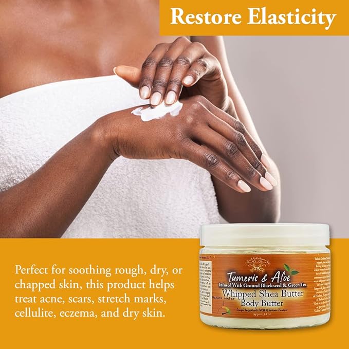 Yadain Turmeric & Aloe Whipped Shea Body Butter | Shea Butter for Face and Body Moisturizing Natural Body Butter for Skin Restoration & Protection, 12oz