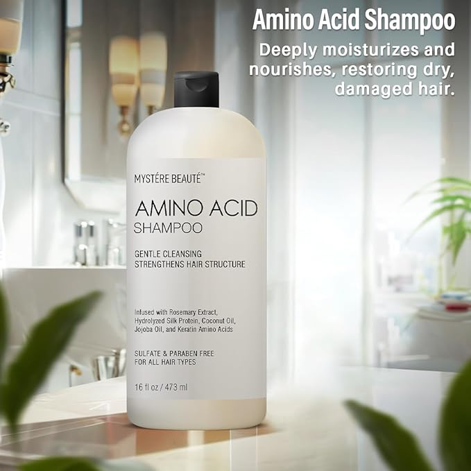 Amino Acid Shampoo, Sulfate Free Amino Acid Shampoo Enriched with Rosemary Extract & Jojoba Oil for Dry and Damaged Hair | Keratin Shampoo with Amino Acids Protein Shampoo for Strength - 16 fl oz