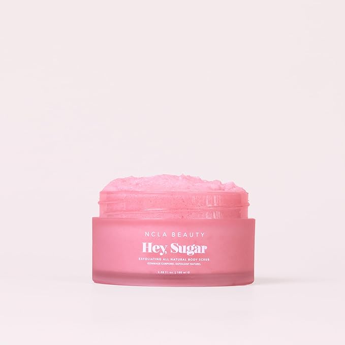 NCLA - Hey, Sugar Body Scrub | Smooth, Exfoliate, Hydrate Skin | Shea, Mango + Cocoa Butters | Vegan, Cruelty-Free, Clean Skincare (Pink Champagne; 100g | 3.38 oz)