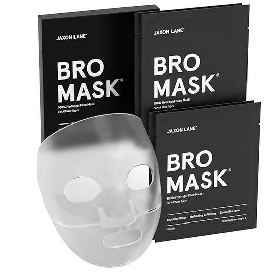 BRO MASK: Korean Face Mask for Men | 2 Pc. Hydrating Anti Aging Sheet Masks Contain Vitamin C, Vitamin E, Hyaluronic Acid, Hydrolyzed Collagen for Face Care, Acne Treatment (4 X 4 Packs)