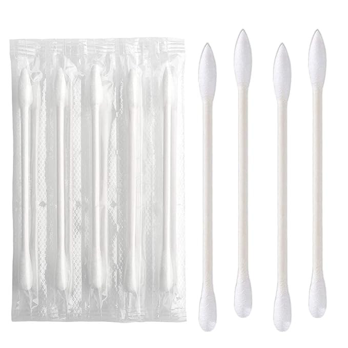 500 pcs Cotton Swab Individually Wrapped, Individually Wrapped Double Tipped Cotton Swabs Paper Sticks Cotton Buds(White, Round/Pointed End)