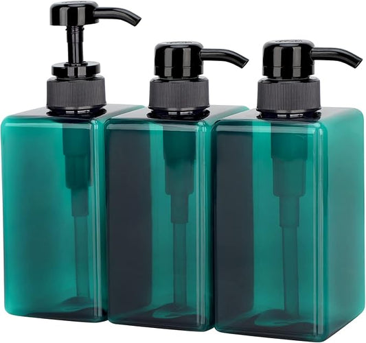 Suream 3Packs Empty Pump Shampoo Bottles, 15oz/450ml Refillable Conditioner Dispenser for Bathroom, Reusable Liquid Dispenser Bottle for Kitchen Sink, Laundry Room, Salon, SPA, Restaurant, Blue