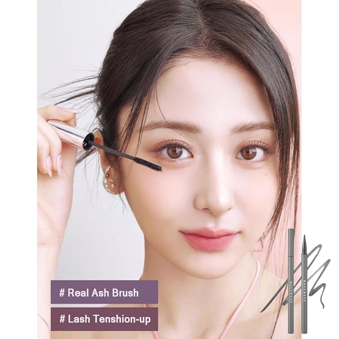 Real Ash Brush Eyeliner, Korean Makeup Liquid Eyeliner, Smudge-proof, Ultra-Fine Tip, Long Lasting Waterproof Liquid Eyeliner 0.04 OZ (Pack of 2) (02 ASH BROWN)