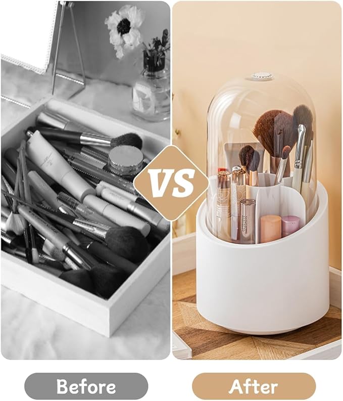 Makeup Organizer for Vanity, Skincare Organizer, Makeup Storage Drawers, Cosmetics Organizer with Lid, Makeup Brush Holder Rotating, Dressing Table Organizer, Large Makeup Box(White)