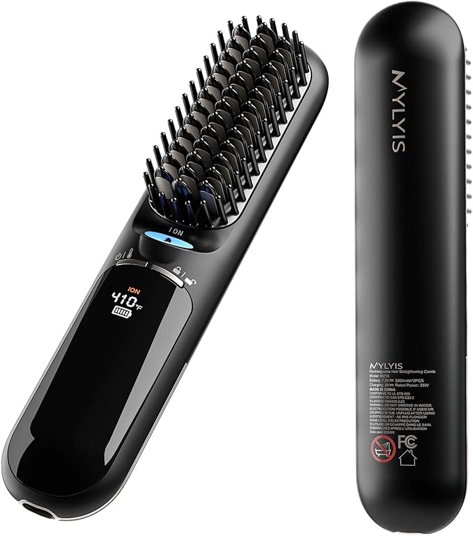 Travel Hair Straightener, Portable Cordless Hair Straightening Brush, Safety Lock, 300 Million Negative Ions for Hair Care, 30 Seconds Heating, Lightweight Mini Heated Comb, Gift for Women