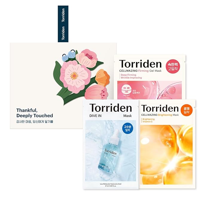 Torriden Special Mask Set (15 sheets) | DIVE IN Hyaluronic Acid Mask (5 sheets) + CELLMAZING Vita C Mask (5 sheets) + CELLMAZING Collagen Firming Gel Mask (5 sheets) | Korean Face Mask