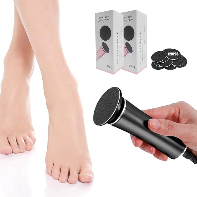 Electric Foot File Callus Remover Professional Foot File Pedicure Tools Adjustable Speed 120pcs Replacement Sandpaper disc Easy to Remove Cutin Dead Skin calluses(Black 120pcs)
